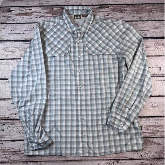 Howler Bros Men's XL Pearl Snap‎ Blue Plaid Long Sleeve Shirt Vented Fishing - Picture 2 of 9